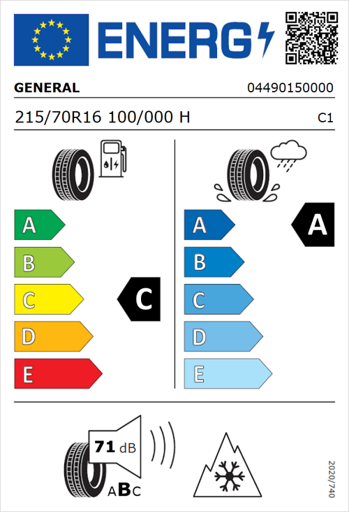 Tyre Label for General Grabber GT Plus 215/70R16 100/000H