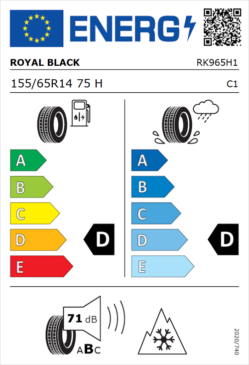 Tyre Label for Royal Black Royal A/S 155/65R14 75H