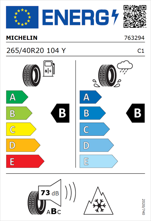 Tyre Label for Michelin CrossClimate 2 SUV 265/40R20 104Y