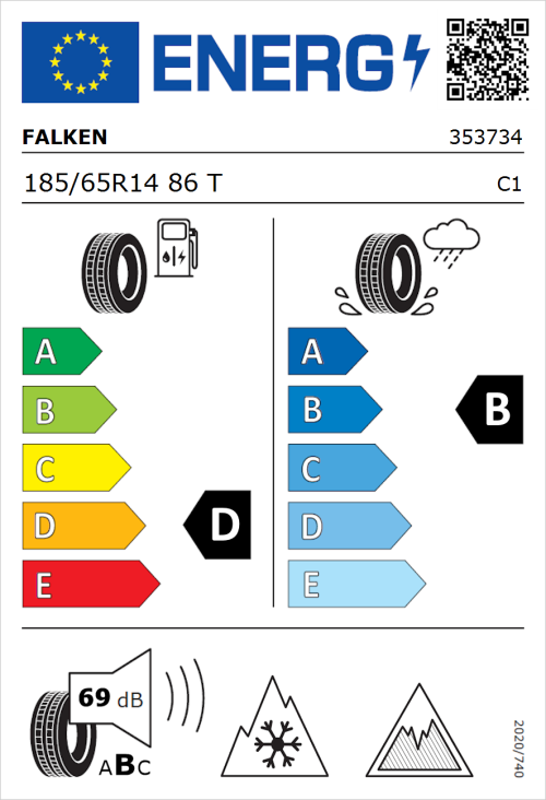 Tyre Label for Falken Eurowinter HS02 185/65R14 86T