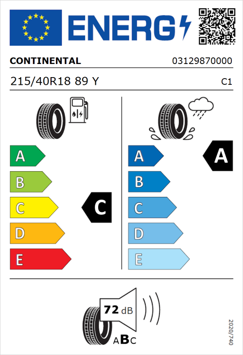 Tyre Label for Continental SportContact 7 215/40R18 89Y