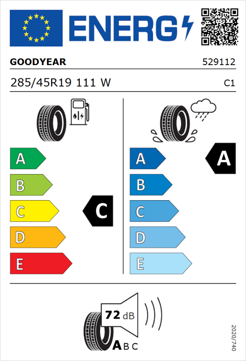 Tyre Label for Goodyear EAGLE F1 Asymmetric 285/45R19 111W